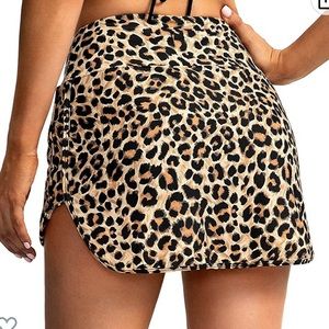 NIP High Waisted Leopard print swim skirt bikini bottom